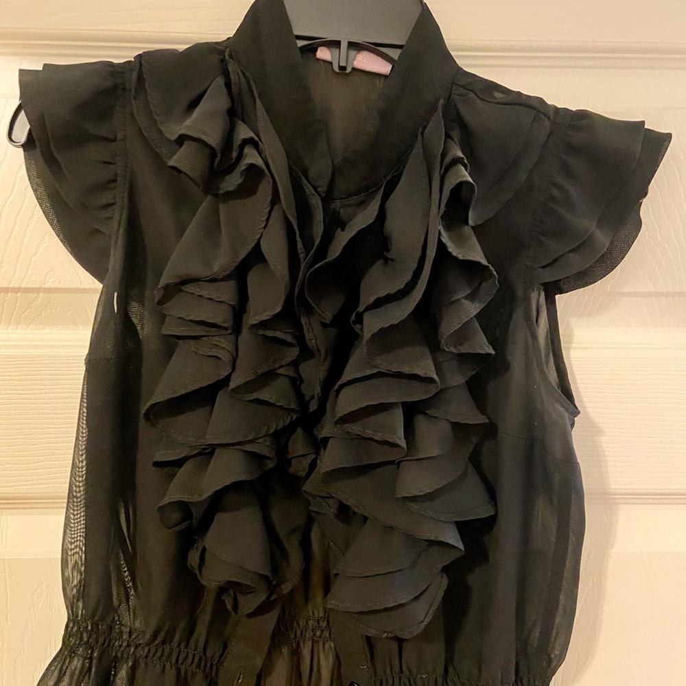 Black sheer ruffle top